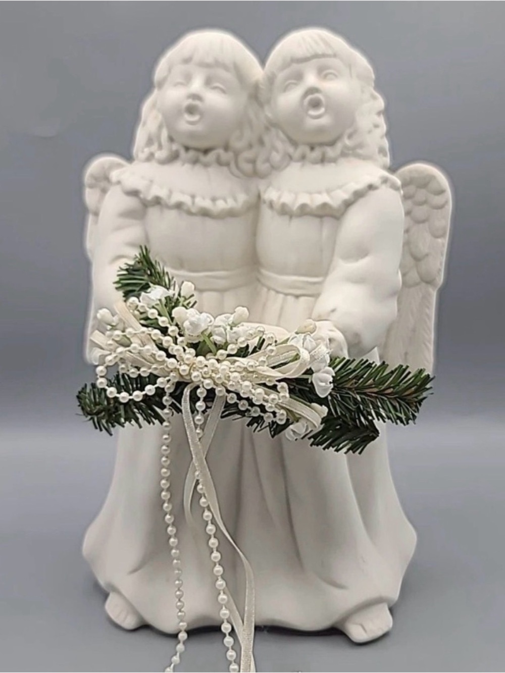 Vintage 1997 Signed Porcelain Singing Angels Candle Holder Figurine⁠